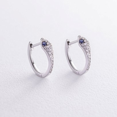 Золоті сережки "Змії" з діамантами і сапфірами сб0461ca