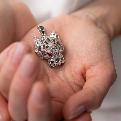 Золотая подвеска "Пантера" с фианитами п03649 №2