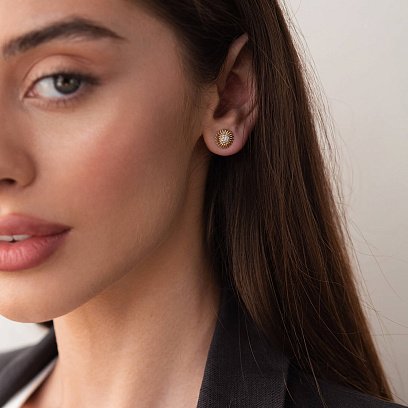 Сережки - пусети "Соняшники" у жовтому золоті (фіаніти) с08004 №4