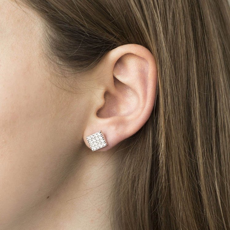 Срібні сережки-пусети з фіанітами 121928 від ювелірного магазину Онікс - 1