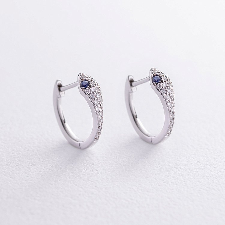 Золоті сережки "Змії" з діамантами і сапфірами сб0461ca від ювелірного магазину Онікс