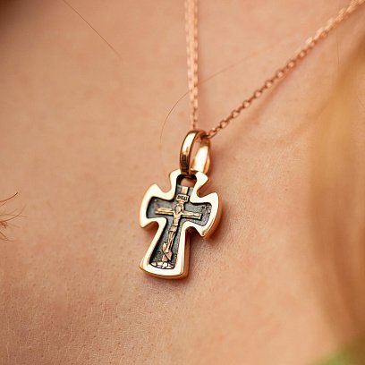 Золотой крестик "Распятие. Спаси и Сохрани" п02665 №2