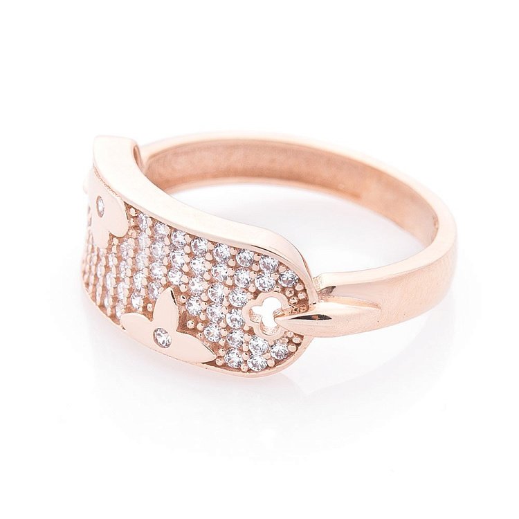 Золотое кольцо с клевером (фианит) к06253 от ювелирного магазина Оникс - 1