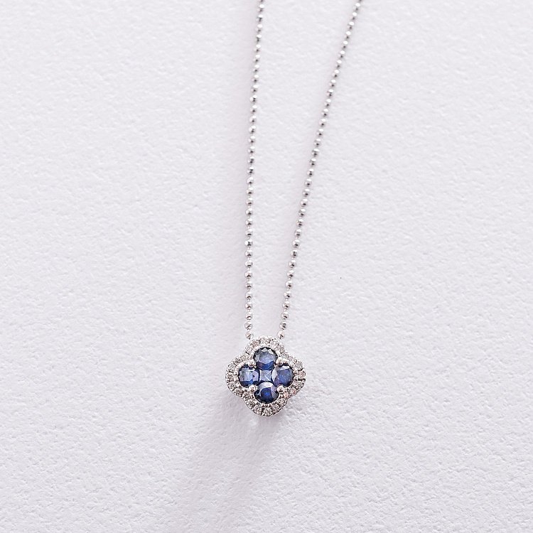 Золота підвіска "Конюшина" з діамантами і сапфірами пб0193ai від ювелірного магазину Онікс - 2