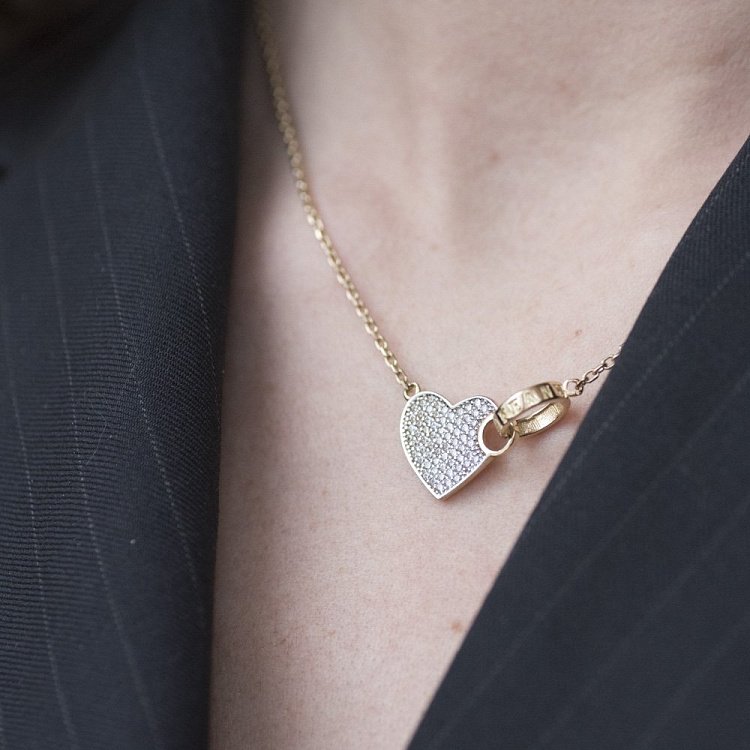 Золоте кольє "Серце з колечком" (фіаніти) кол00885 від ювелірного магазину Онікс - 2