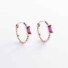 Золотые серьги - кольца "Аннабель" с розовыми фианитами с08499 от ювелирного магазина Оникс