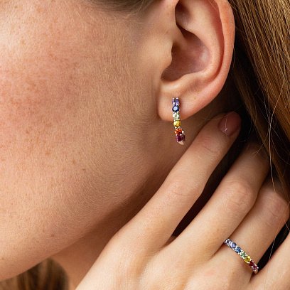 Золотое кольцо с разноцветными сапфирами кб0434nl №7