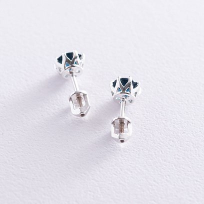 Срібні сережки - пусети (синт. Лондон топаз) 122820 №7