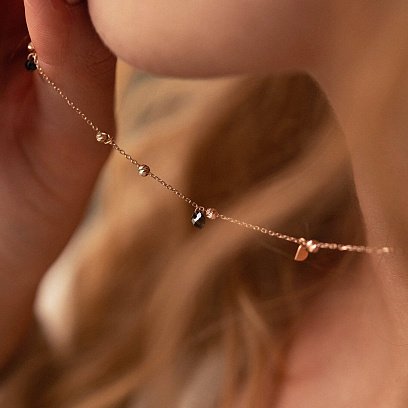 Золотое колье "Сердечки" с черными фианитами кол02272 №2