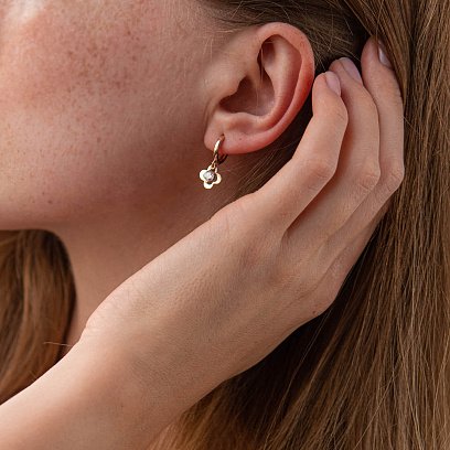 Золотые серьги "Клевер" с фианитами с06539 №5