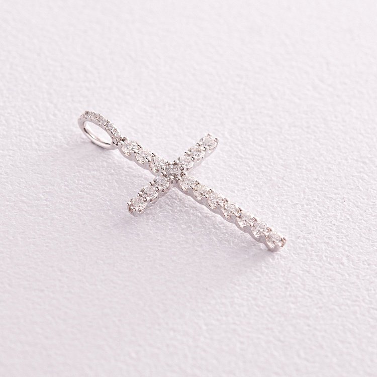 Хрестик у білому золоті з діамантами пб0292cha від ювелірного магазину Онікс