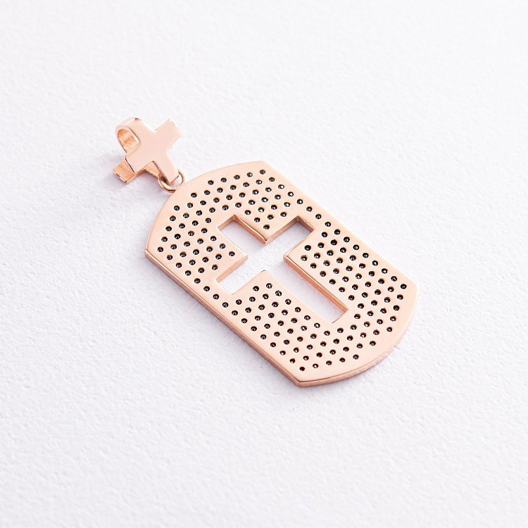 Золотая подвеска "Жетон с крестом" (черные фианиты) п02498 от ювелирного магазина Оникс - 2