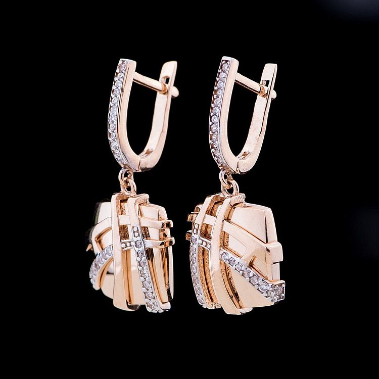 Золоті сережки з фіанітами с04509 від ювелірного магазину Онікс