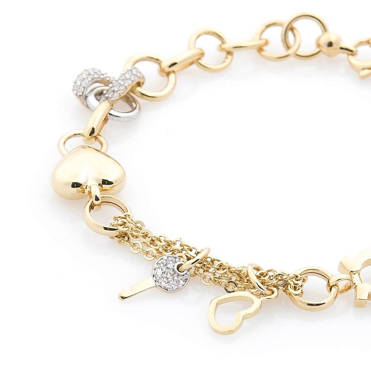 Золотой браслет с сердечками б03443 от ювелирного магазина Оникс - 1