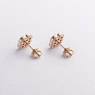 Cерьги - пусеты "Клевер" в желтом золоте с09671 от ювелирного магазина Оникс - 2