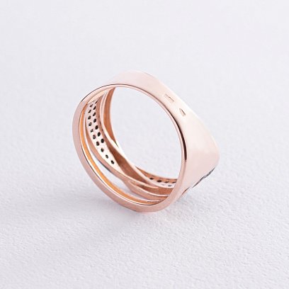 Золота каблучка з чорними фіанітами к07034 №4