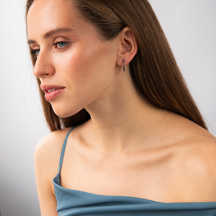 Золоті сережки - пусети "Kelly" (чорні фіаніти) с09567 від ювелірного магазину Онікс - 1