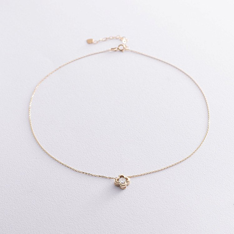 Кольє "Конюшина" в жовтому золоті (фіаніт) кол01126 від ювелірного магазину Онікс - 2