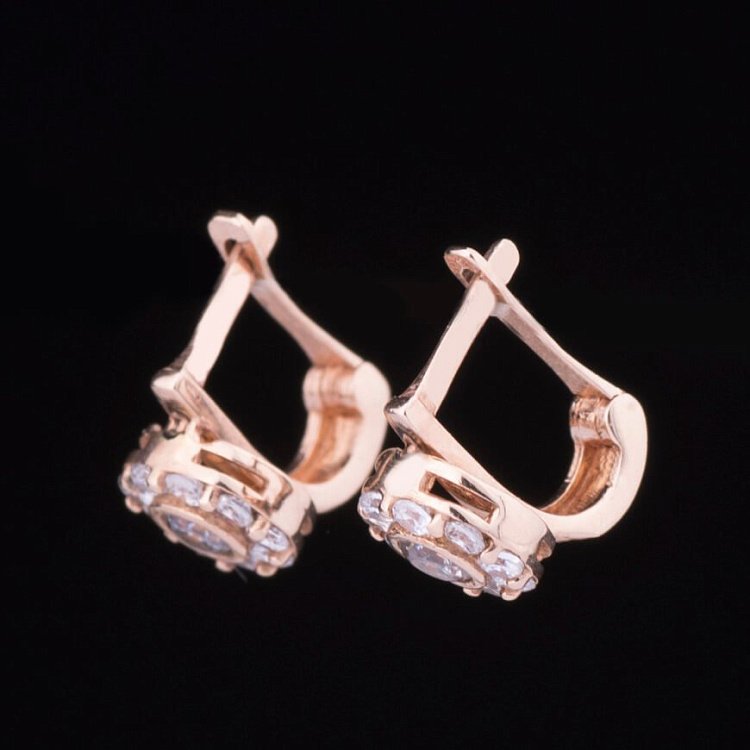 Золотые детские серьги "Цветочки" с фианитами с02374 от ювелирного магазина Оникс - 1