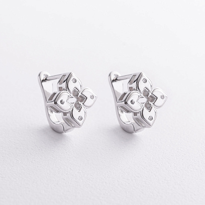 Срібні сережки "Конюшина" з фіанітами 123530