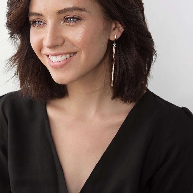 Висячие серьги из красного золота с06305 от ювелирного магазина Оникс - 1