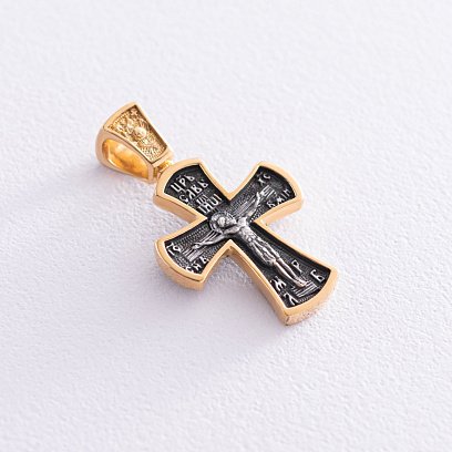 Серебряный крестик православный с позолотой 132506 №6