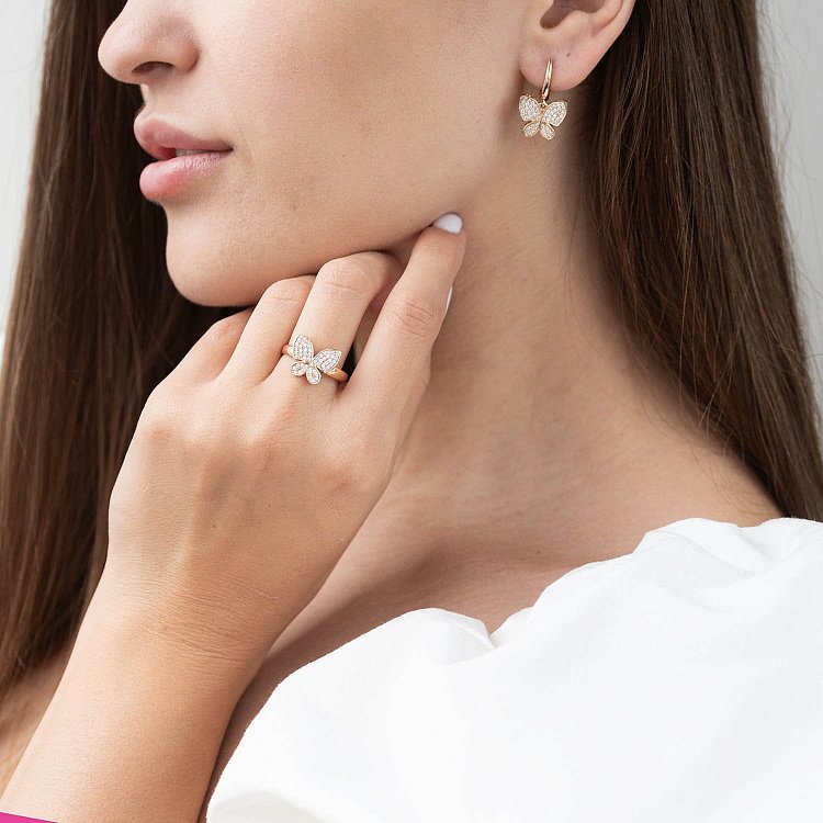 Золоті сережки з метеликами с05535 від ювелірного магазину Онікс - 1