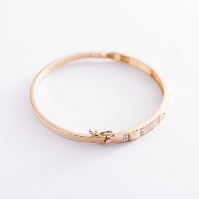 Жесткий золотой браслет (фианиты) б04496 №3