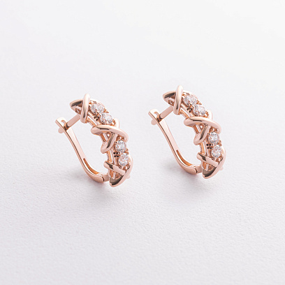 Серьги "Rosie" с фианитами (красное золото) с09481