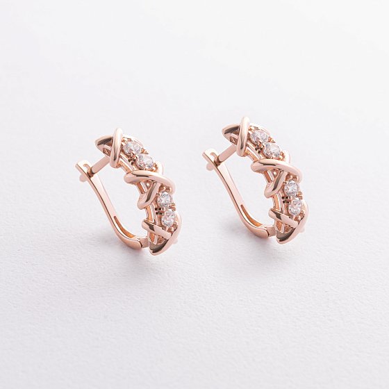 Серьги "Rosie" с фианитами (красное золото) с09481