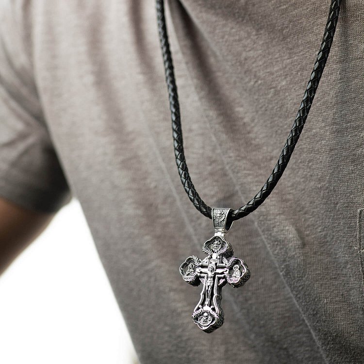 Мужской православный крест "Распятие" из эбенового дерева и серебра 850 от ювелирного магазина Оникс - 1