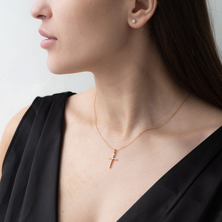 Золотой крестик с бриллиантами пб0227ri от ювелирного магазина Оникс - 1