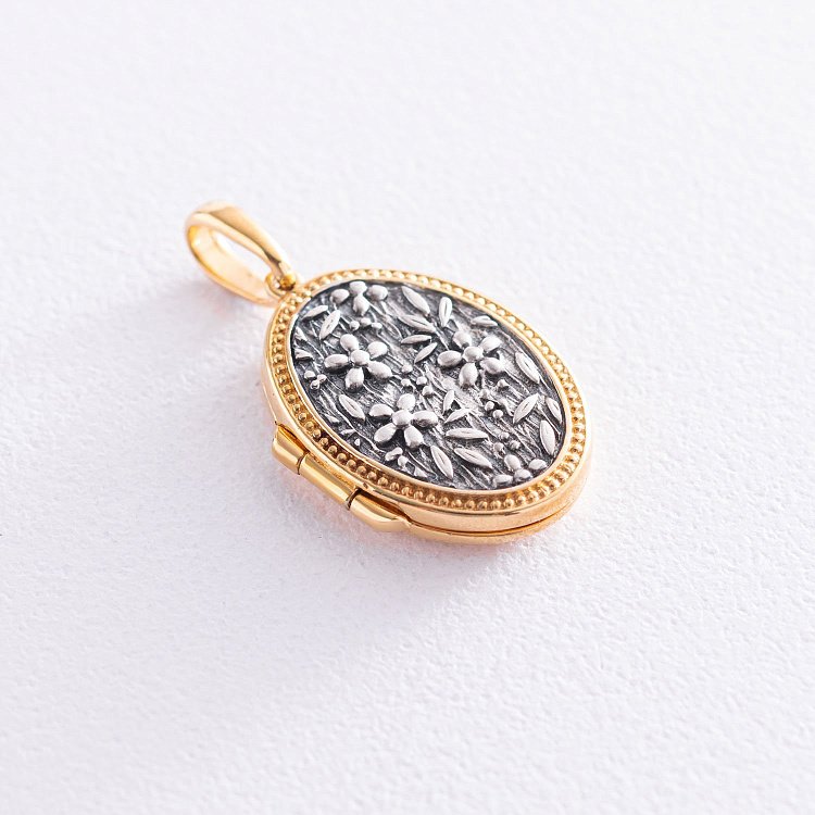 Срібний кулон для фотографії "Квіти" (позолота, чорніння) 133041 від ювелірного магазину Онікс