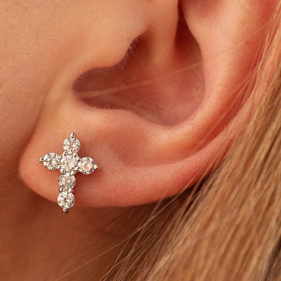 Сережки - пусети "Хрестики" у білому золоті (фіаніти) с09035 №4
