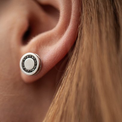 Золотые серьги - пусеты с черными бриллиантами 334461122 №4