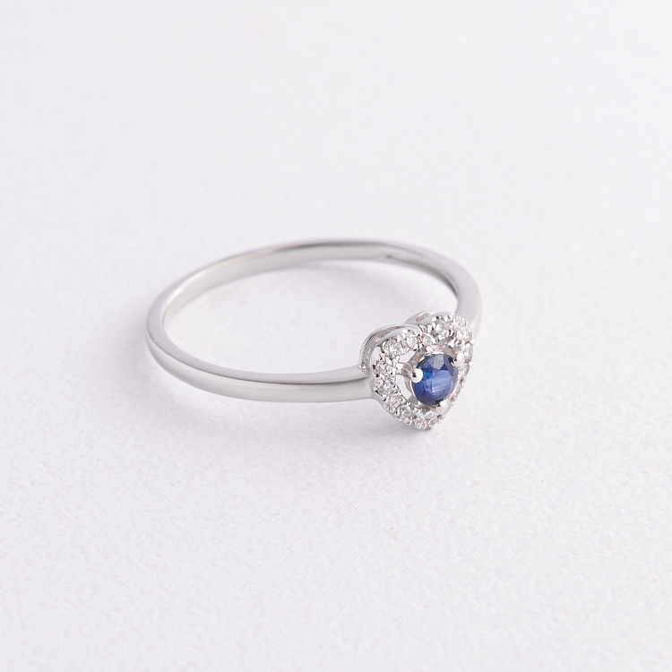 Золота каблучка "Сердечко" з діамантами і сапфіром кб0621ca від ювелірного магазину Онікс - 1