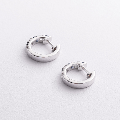 Сережки - кільця в білому золоті (діаманти, сапфіри) сб0732ri №2