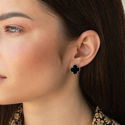 Срібні сережки "Конюшина" з оніксом 122112