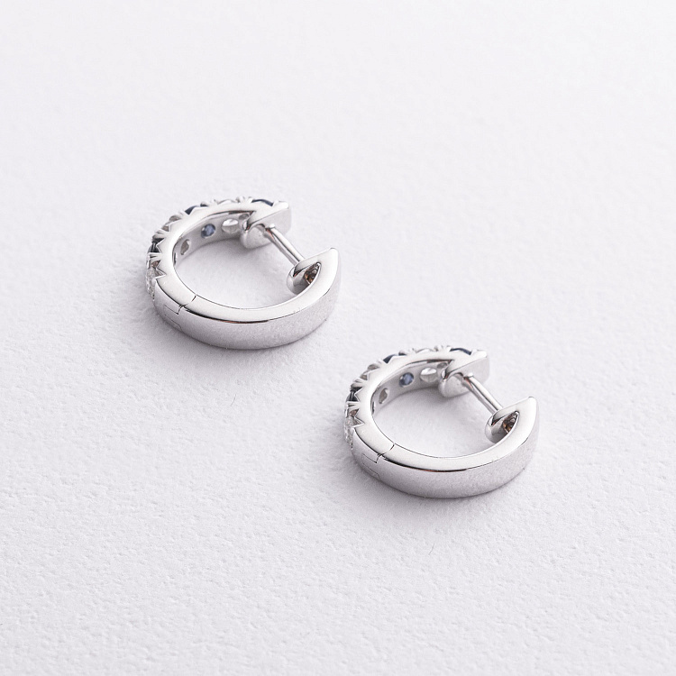 Сережки - кільця в білому золоті (діаманти, сапфіри) сб0732ri від ювелірного магазину Онікс - 1