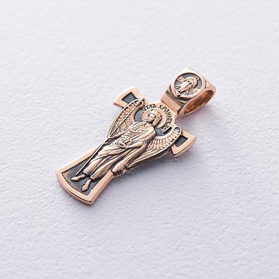 ﻿Золотий хрестик "Ангел Хранитель. Спаси і Збережи" з чорнінням п02904