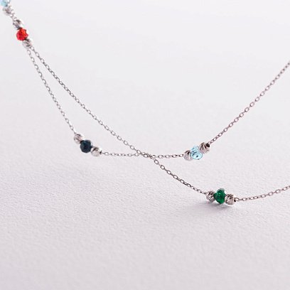 Подвійне срібне кольє (різнокольорові фіаніти) 181114 №4