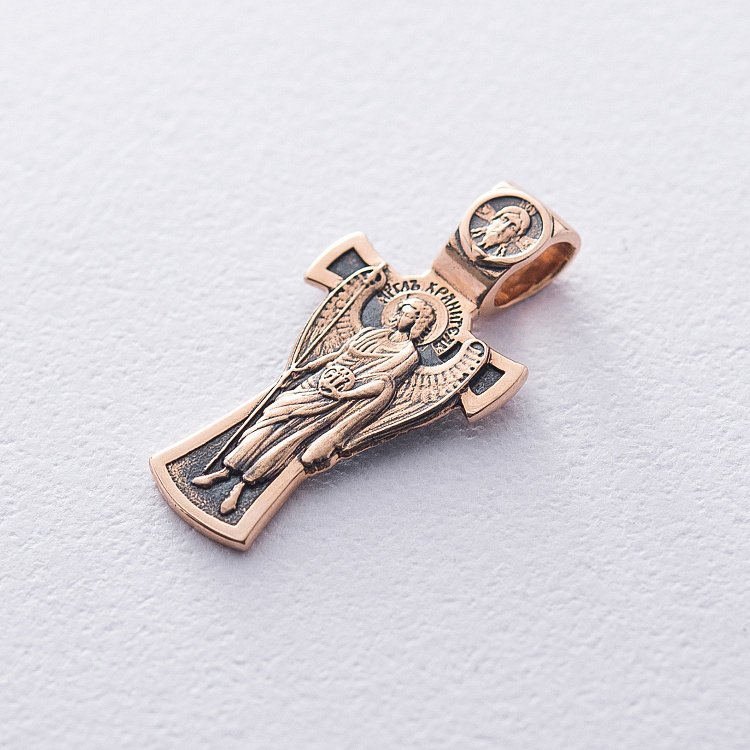 ﻿Золотий хрестик "Ангел Хранитель. Спаси і Збережи" з чорнінням п02904 від ювелірного магазину Онікс