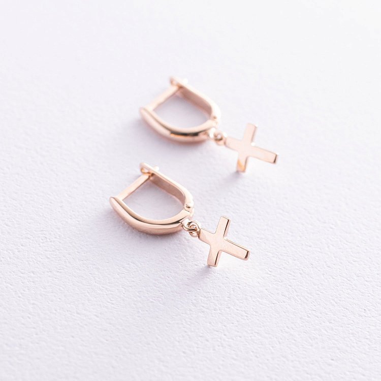 Сережки "Хрестики" в червоному золоті с07004 від ювелірного магазину Онікс - 1
