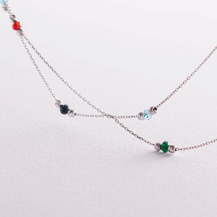 Подвійне срібне кольє (різнокольорові фіаніти) 181114 від ювелірного магазину Онікс - 3