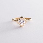 Золотое кольцо "Клевер" с фианитом к05258 от ювелирного магазина Оникс