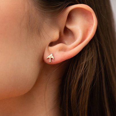 Сережки - пусети "Маленькі ластівки" у жовтому золоті с08278 №2