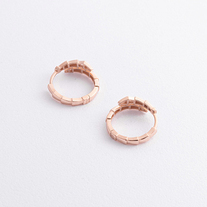 Серьги - кольца "Змеи" в красном золоте (фианиты) с09455 №2