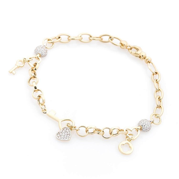 Золотий браслет "Сердечко і ключик" (фіаніти) б03441 від ювелірного магазину Онікс