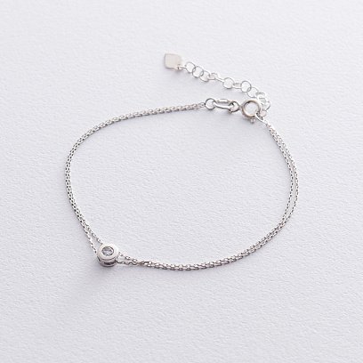 Подвійний срібний браслет з фіанітом 141462