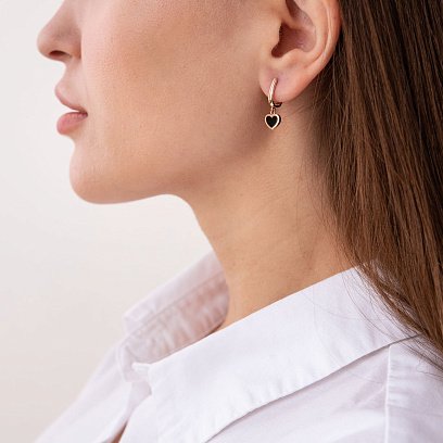 Сережки "Сердечки" в червоному золоті (емаль) с07468 №5